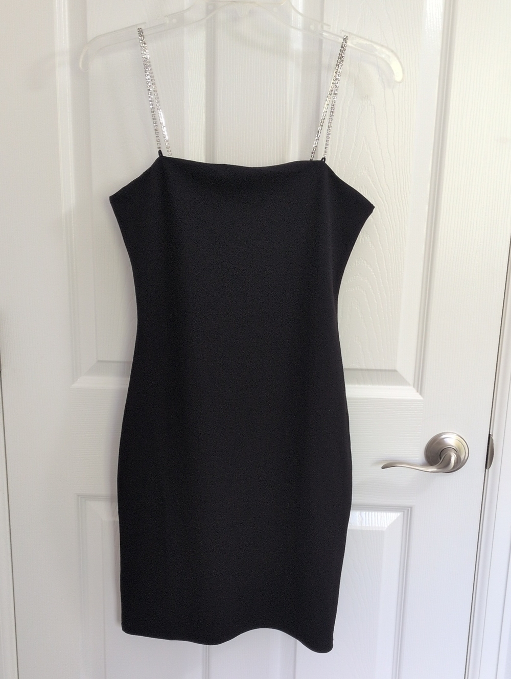 NWT H&M Black Bodycin Mini Dress With Rhinestone Chain Straps - Small
